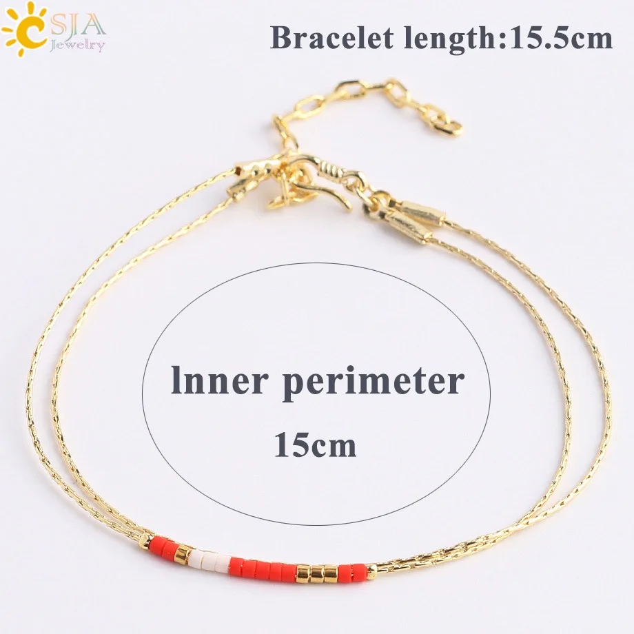 CSJA Multicolor Miyuki Bracelets for Women 2-layer Cute Mini Delica Beads Bracelet Jewelry Adjustable Gold Color Link Chain S187