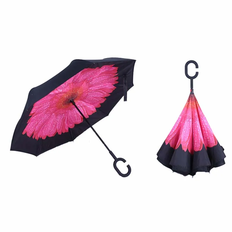 Reverse Folding UV Protection Umbrella Kid Adult Double Layer Inverted Flower Parasol Windproof Rain Car Umbrellas For Women Men