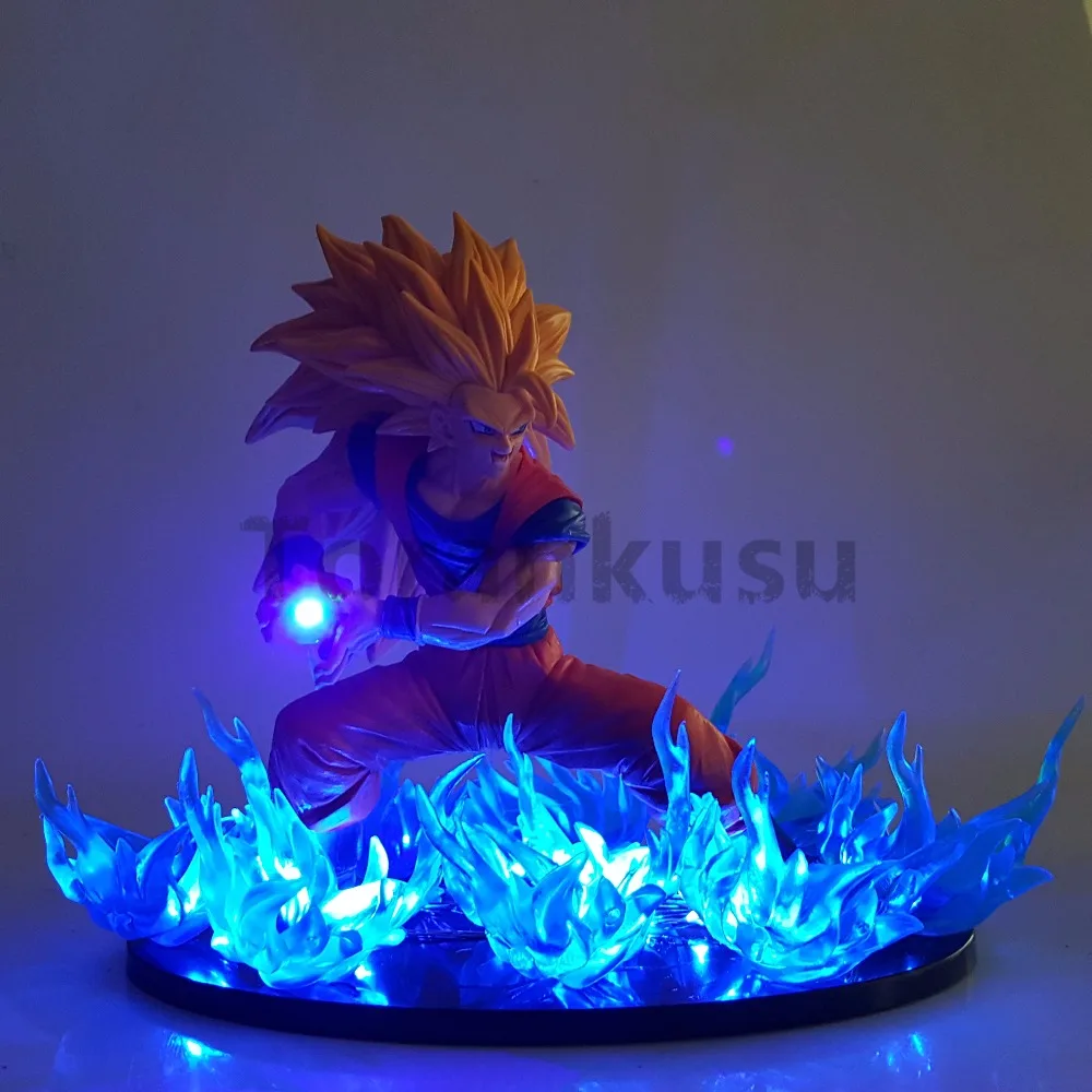 Dragon Ball Z Goku Super Saiyan 3 фигурки синий огонь светодиодные ночные светильники аниме Жемчуг дракона супер Гоку модель игрушечная Статуэтка DBZ