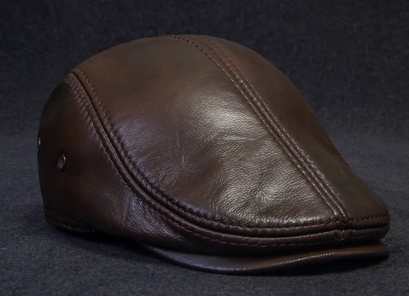 mens knit beret 2021 Genuine Leather Windproof Duckbill Berets Man Cap Cowhide Gorras Black Ear Protection Casquette Hats For Male Drake Boina beret male