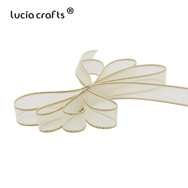 Lucia crafts 5 ярдов/10 ярдов 15 мм ленты из органзы для свадебного домашнего декора DIY Швейные упаковочные материалы аксессуары P0101 - Цвет: C11 Beige 5yards