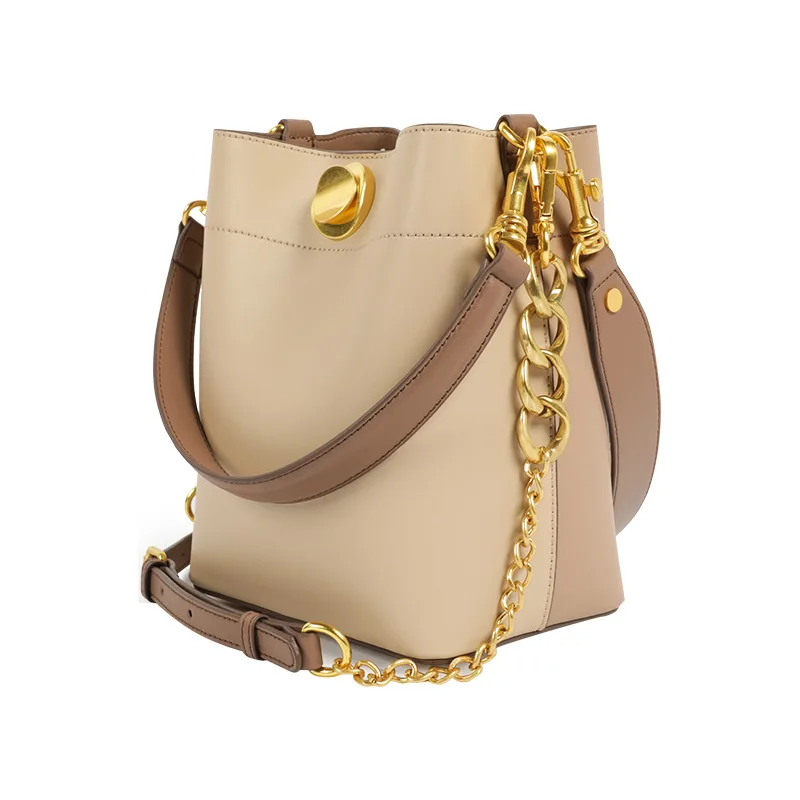 

luxury 2019 new colorful cowhide two-sided bucket bag simple design and versatile chain single-shoulder slung lady's bag