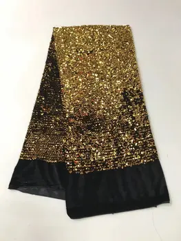 

African Lace Fabric 2018 French Sequins Net Lace new gold sequin fabric 5yard High Quality African Tulle Sequin Lace Fabric