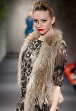 High Quality Fashion Womens Real Knitted Rabbit Fur Vests with Raccoon Fur Collar Gilets Close-woven Waistcoat Plus Size LX00003