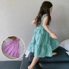 Платье принцессы для малышей Новое Детское хлопковое платье детское платье в клетку для девочек, платье для подтяжки для малыша летняя одежда для малыша#5272