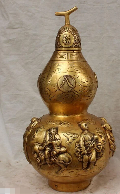 

15"Marked Bronze 8 Immortals God Calabash Cucurbit Pot Bowl Horse Buddha States R0709