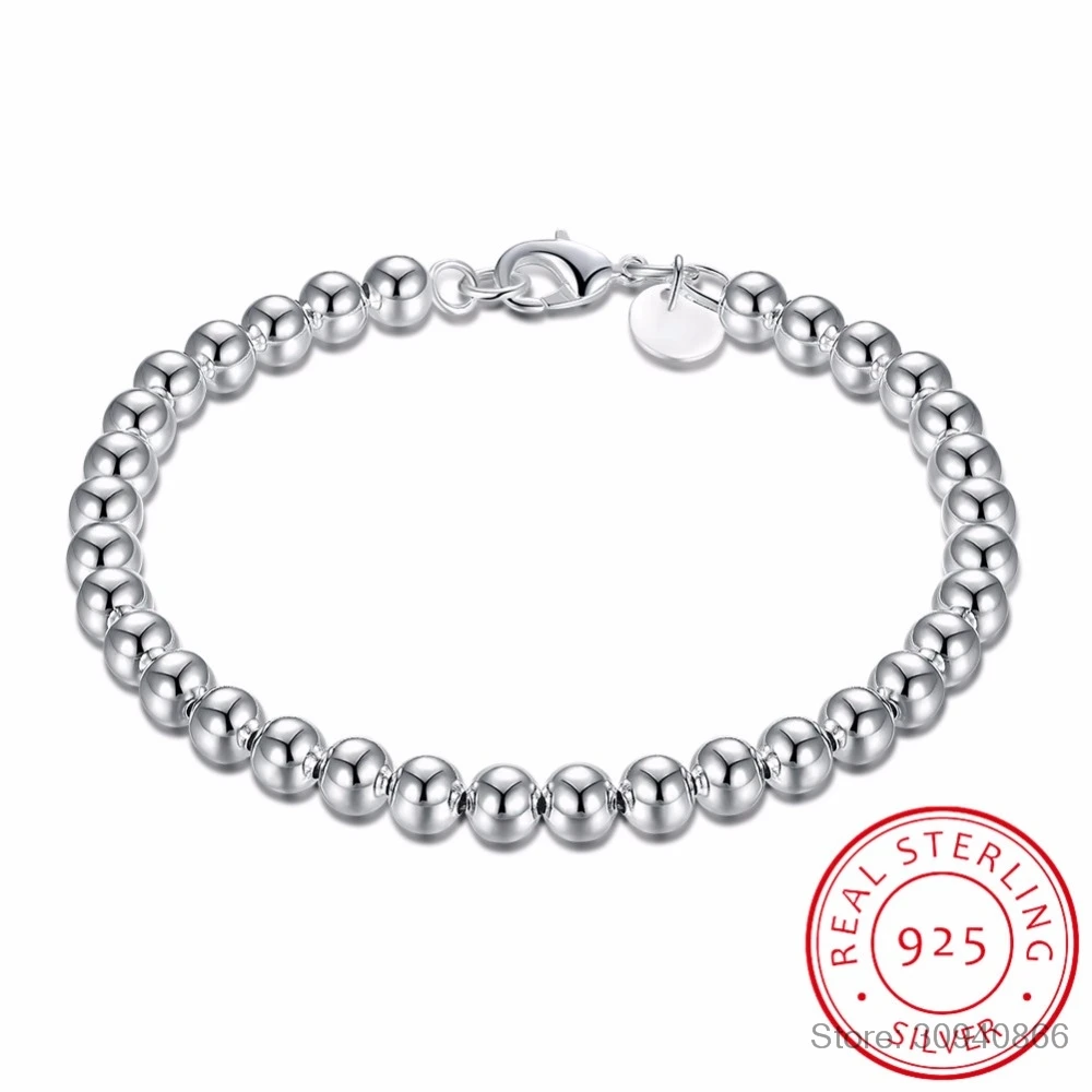 

LEKANI New Arrivals 6mm Bead Chain 925 Sterling Silver Bracelet & Bangle Fashion ball Bracelet For Women sterling-silver-jewelry