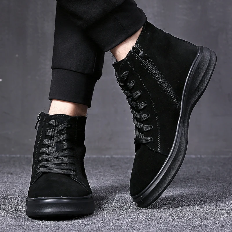 Cuero Los Bota Botas Diseñador Masculina Genuino Zapatos Hombres De 2018 Negro black warm winter Lujo Cachemira La Mycoron Invierno Nieve Comodidad Encaje 7Ynpa7