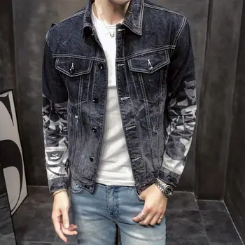 

New 2019 Camouflage Jeans Jacket Streetwear Retro Denim Large-Size M-3XL Men's Casual Fashion Slim