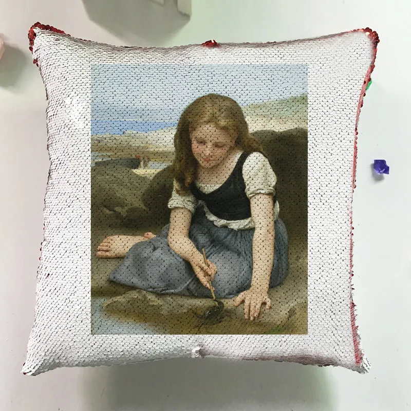 Modern Home Decor Chair Cushion Square Pillow Custom Reversible Sequin Pillowcase  Oil Painting Cushion Cover Lovely Children J038 (3)