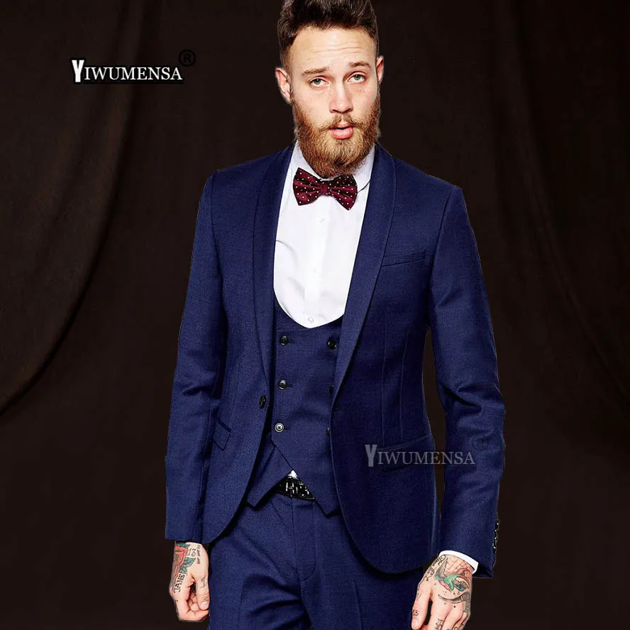 Us 6674 53 Offyiwumensa Navy Blue 3 Pieces Set Costume Homme Mariage Men Wedding Suits 2018 Slim Fit Smoking Mens Tuxedo Traje Formal Hombre In