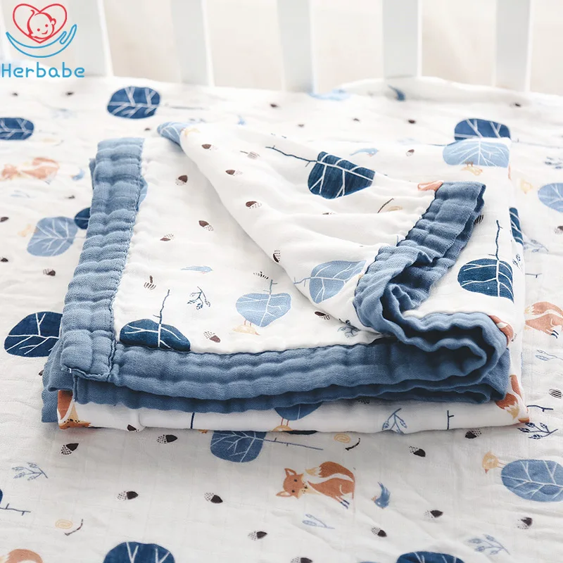

Herbabe Baby Muslin Blanket Cotton Swaddle Receiving Blankets for Newborn Kids 47"x47" Wrap Infant Child Stroller Cover Play Mat