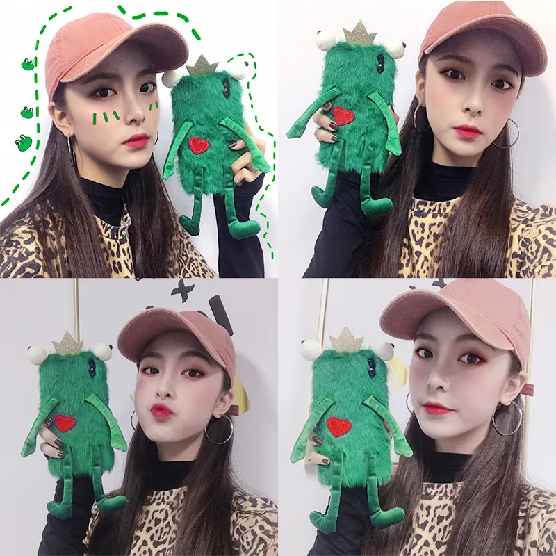 Aoweziic Creativity plush cartoon frog 6s X XS MAX mobile phone case for iphone7 8plus XR soft shell female