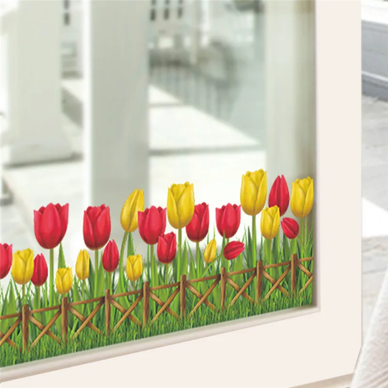 Red&yellow Tulip DIY Wall Sticker home decal wall stickers kitchen Door Bath children furniture wall Glass stickers for Bedroom