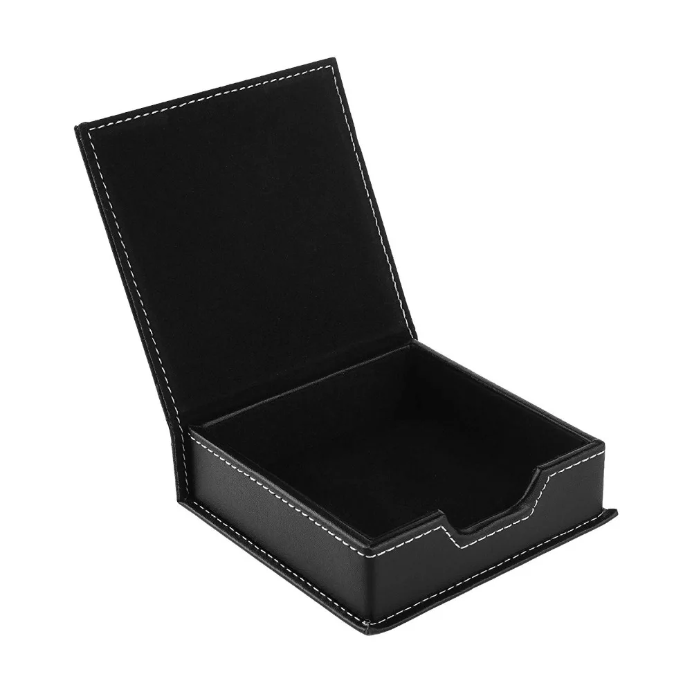 XRHYY PU Leather Desktop Name Cards Sticky Notes Holder Organizer Memo Note Dispenser Case with a Lid Cover