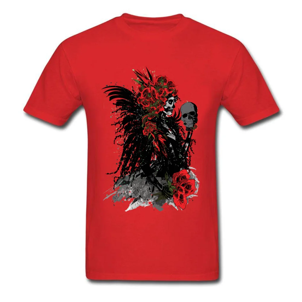 Design Plain Men's T-shirts Round Neck Short Sleeve Pure Cotton Tops T Shirt Crazy Tshirts Drop Shipping sugar skull woman with red roses red