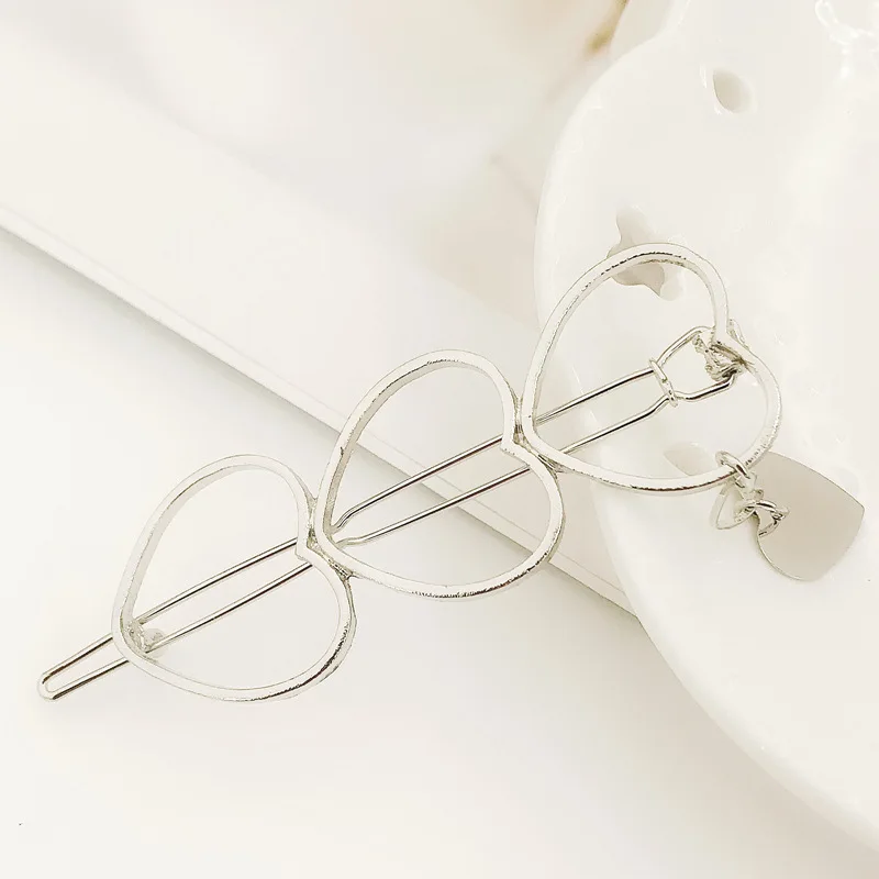 Модные корейские полые заколки для волос в виде звездочек для женщин Шпилька с пентаграммой свадебные аксессуары для укладки волос для женщин девочек дропшиппинг - Окраска металла: silver heart