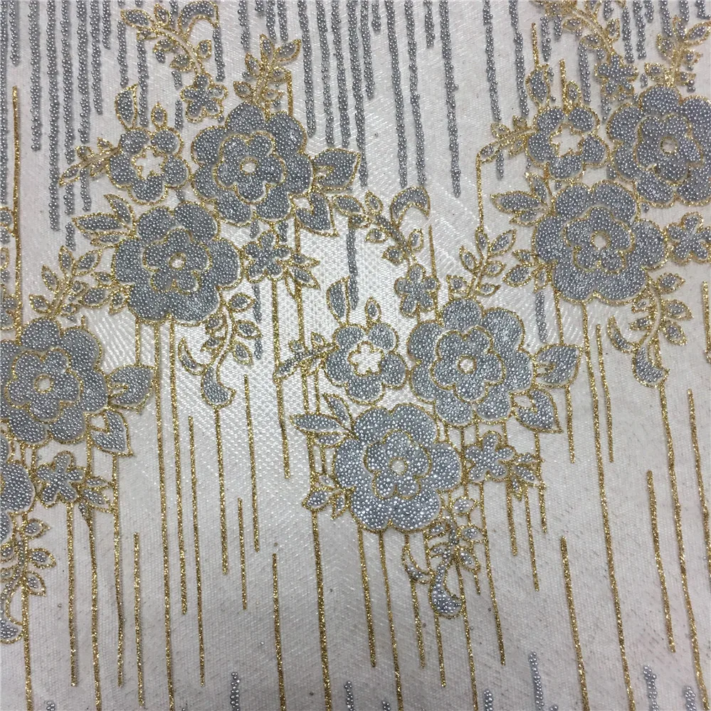 glued glitter beads French Lace Fabric High quality African Laces