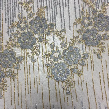 

glued glitter beads French Lace Fabric High quality African Laces Fabric With beads Embroidery lace fabric free shipping