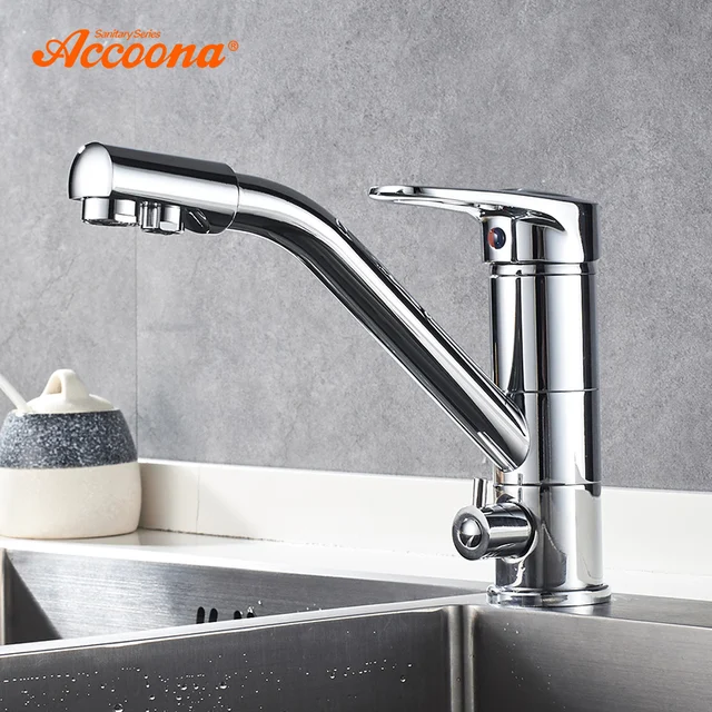 Special Offers Accoona Kitchen Faucet 360 Degree Rotation with Water Purification Features Single Handle Double Hole Kitchen Faucets A5179-2