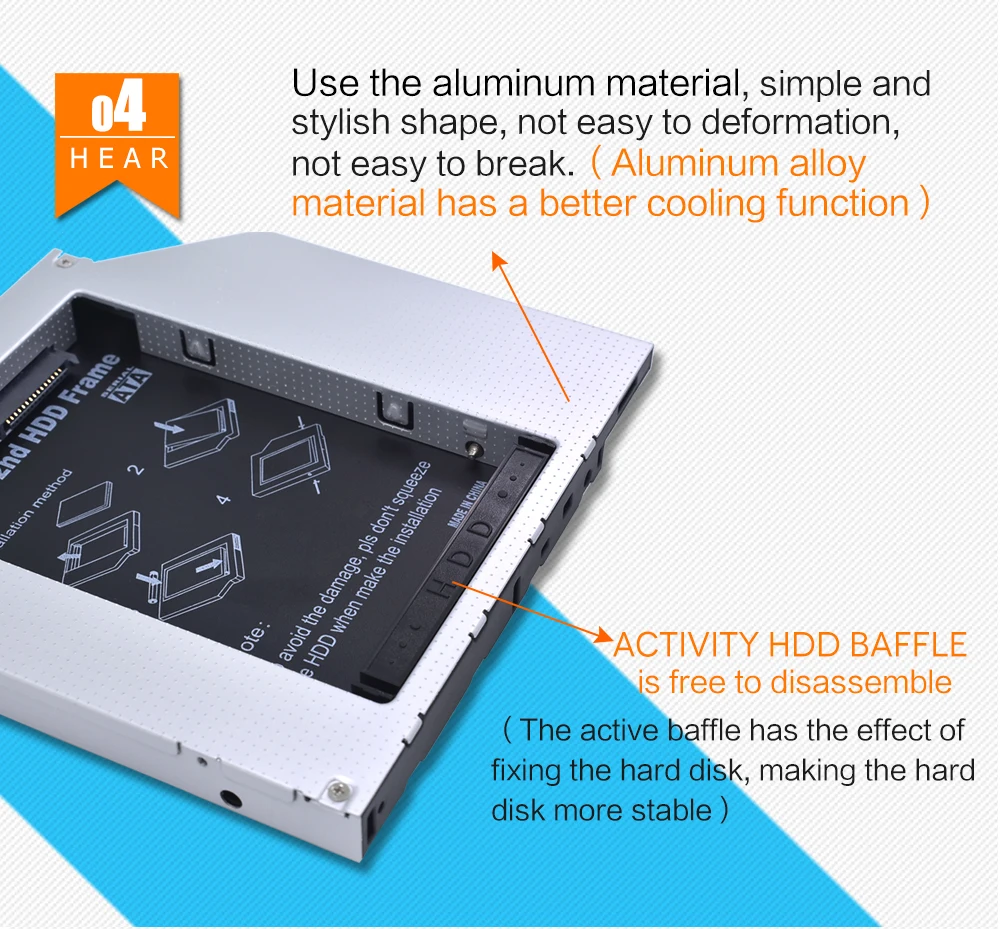 TISHRIC ноутбук ODD DVD-ROM Optibay алюминиевый 2nd HDD Caddy 12,7 мм IDE to SATA 2,5 дюймов чехол для SSD, HDD корпус