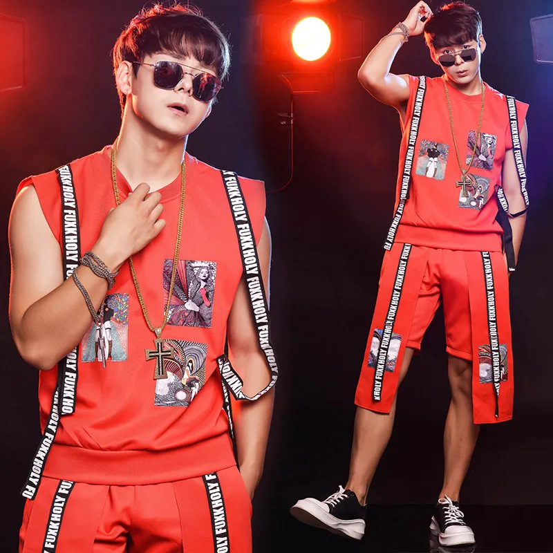 

Nightclub Bar Jazz Dance Costume Men'S Singer DJ Costumes Vest Pants 2 Pieces Set Adult Performance Clothing Men'S Suit DL3313