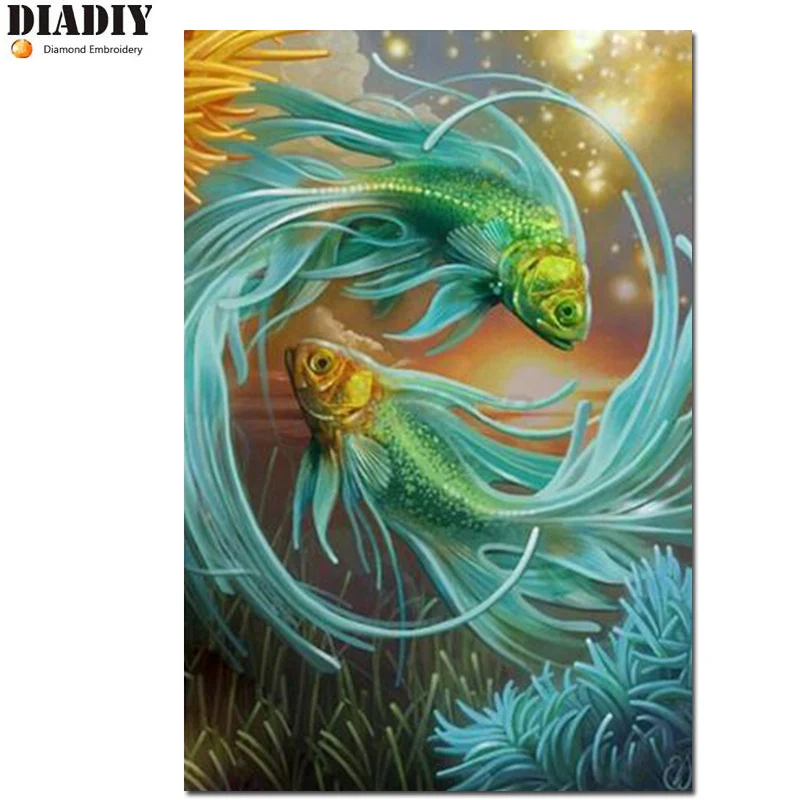 

DIY Diamond Painting Cross Stitch Rhinestone Crystal Needlework Diamond Embroidery Pisces Full Diamond Decorative