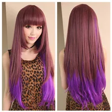 De alta Calidad de Las Mujeres de Largo Derecho Del Anime Harajuku Cospaly Pelucas Gradiente Doble de Color Completa de Bang Pelo Sintético para Las Niñas
