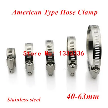 

10pcs 40-63mm(40mm-63mm) American Type Screw Band Worm Drive Hose Clamps, 304 Stainless steel hose Hoop Pipe Clips