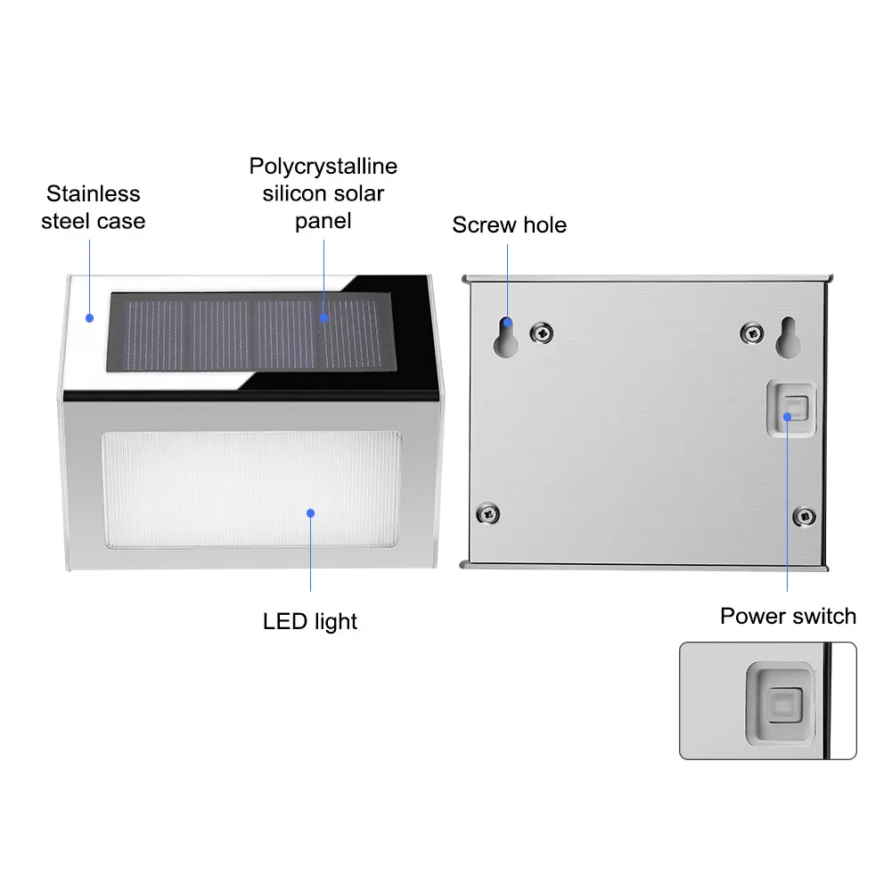 Настенный светодиодный светильник на солнечной батарее для улицы, садовая дорожка, ландшафтный забор, лампа для двора, прочная конструкция из нержавеющей стали