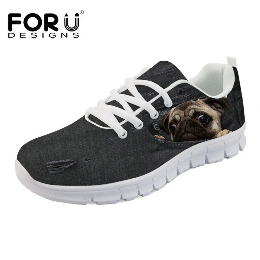 

FORUDESIGNS Black Denim Animal Printed Men Sneakers Breathable Mesh Casual Shoes for Male Boys Comfort Lacing Flat Shoes Teens