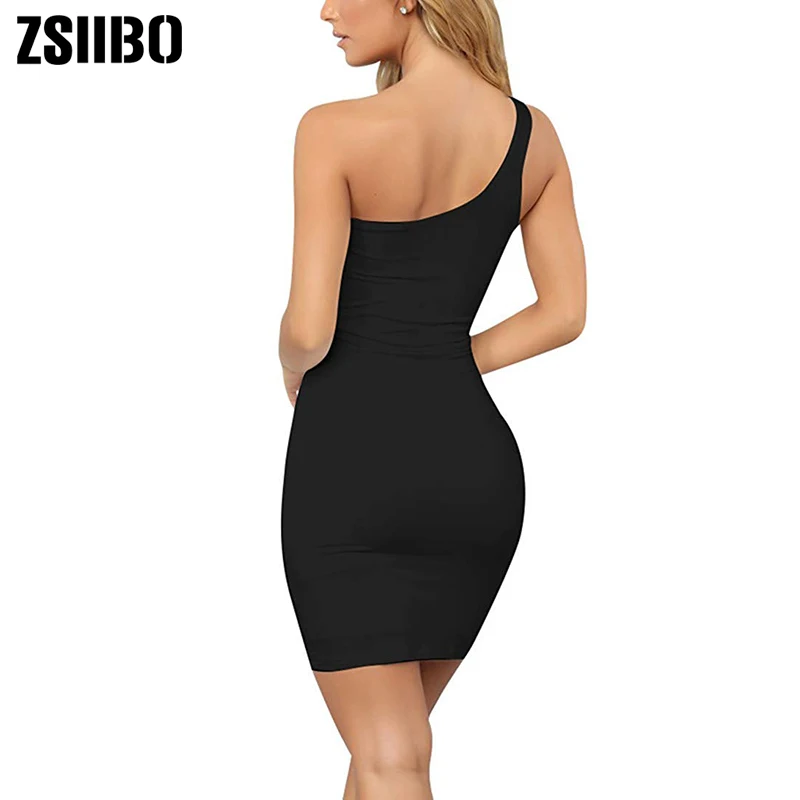ZSIIBO Womens Casual Basic One Shoulder Tank Top Bodycon long sleeve sleeveless Mini Club Dress drop shipping