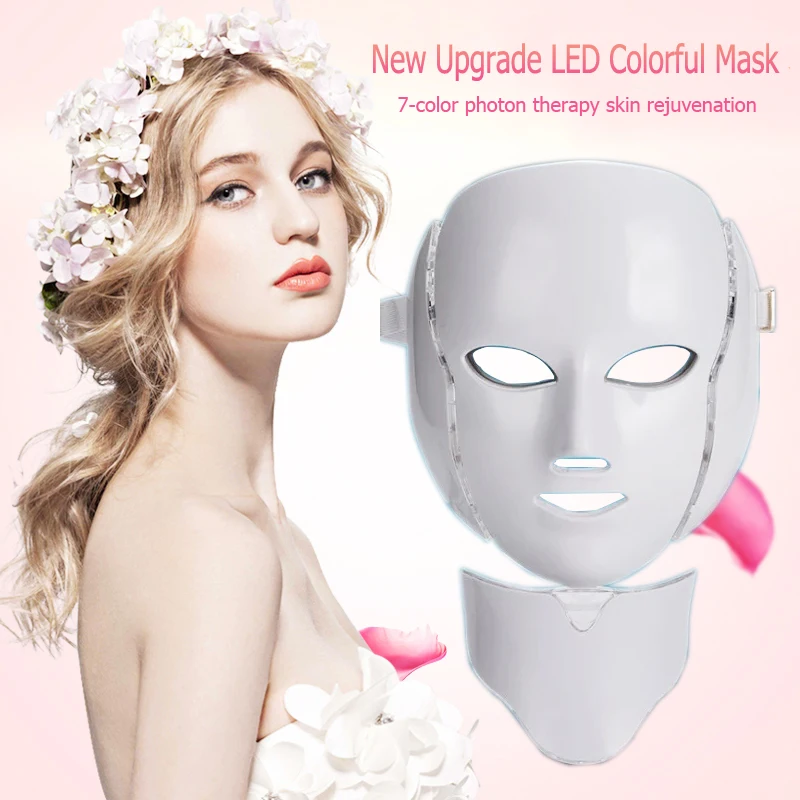 

7 Color Light LED Facial Mask With Neck Skin Care Rejuvenation Photon Therapy Whitening Skin Tightening Wrinkle Face Beauty Spa