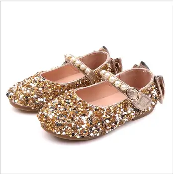 

Kids Wedding Shoes Girls Casual Sandals Pearl Bling Sequins Single Shoes Solid Single Soft Dance Hook&Loop Princess Shoes
