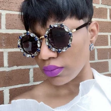 4 цвета, женские солнцезащитные очки,, модные, Роскошные, Кристальные, солнцезащитные очки, стразы, круглые, для женщин и мужчин, солнцезащитные очки, Ретро стиль, UV400