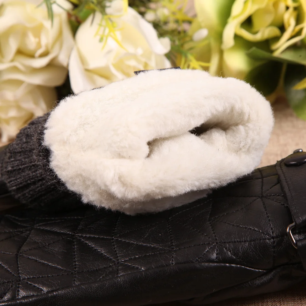 2019 New Women Genuine Leather Gloves Female Autumn Winter Plush Lined 100% Lambskin Leather Fingerless Mittens L155NY-1