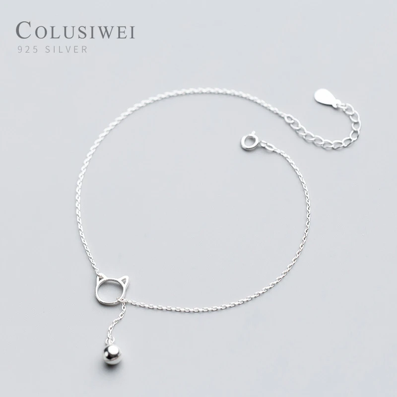 

Colusiwei Kitty and Bell Silver Anklet for Women Sterling Silver 925 Bracelet for Ankle and Leg Fashion Foot Fine Jewelry Gift