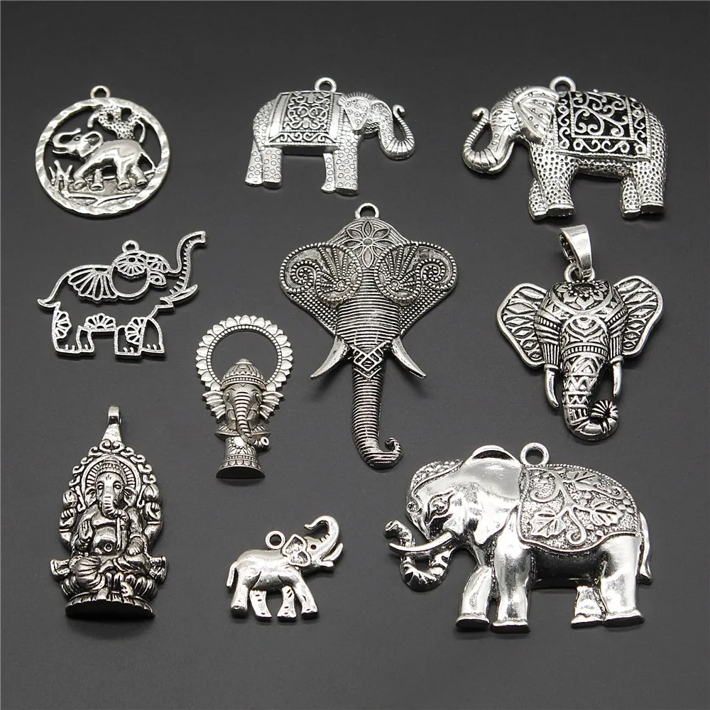 

2pcs Charm Elephant Antique Silver Color Ganesha Pendant Charm Jewelry Elephant Charm Jewelry Accessories