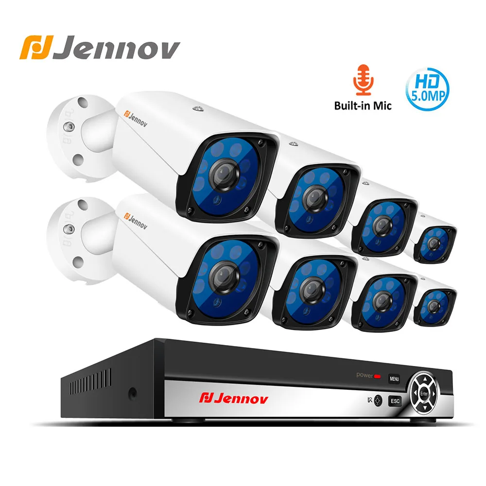 Jennov H.265 HD CCTV камера система NVR комплект видеонаблюдения POE система безопасности аудио камера 5MP IP Cam комплект металлический водонепроницаемый