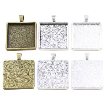 

ZHUBI 5PCS Square Pendant Cabochon Blank Necklace Plated Silver 20/24mm Setting Tray Base Cameo Bezel Making Jewelry Findings