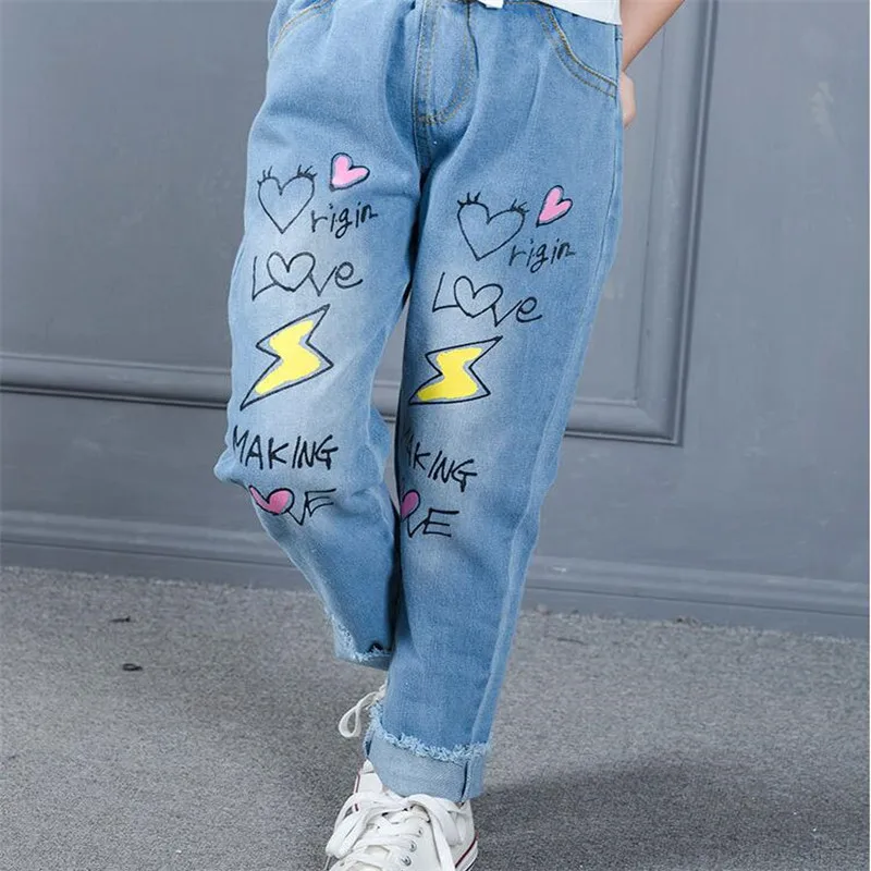 Детские джинсы, детские джинсовые штаны для девочек, Демисезонные брюки, модная одежда для девочек, джинсовые штаны - Цвет: Небесно-голубой