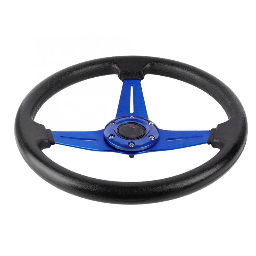 14in 350mm Universal Aluminum PU Leather Car Sport Racing Drift Steering Wheel Blue Automobiles Steering Wheel Hubs