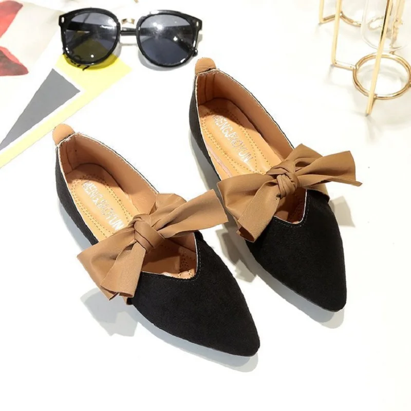 Bow single shoes female soft bottom two wear Lok Fu shoes spring and autumn flat peas shoes female new wild
