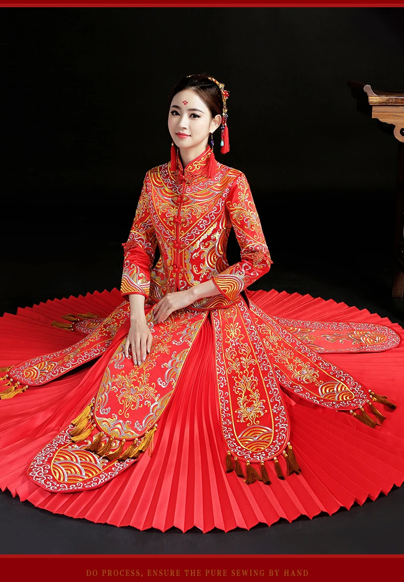 Ликование традиционные свадебное платье Новый невесты китайское платье Ципао Винтажные наряды элегантный Китай Qipao халаты восточных