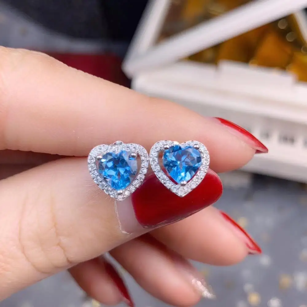 Серьги в форме сердца с голубым сапфиром, фиолетовым аметистом, женские цветные ювелирные изделия, серебро 925 пробы, натуральный камень, подарок на день рождения