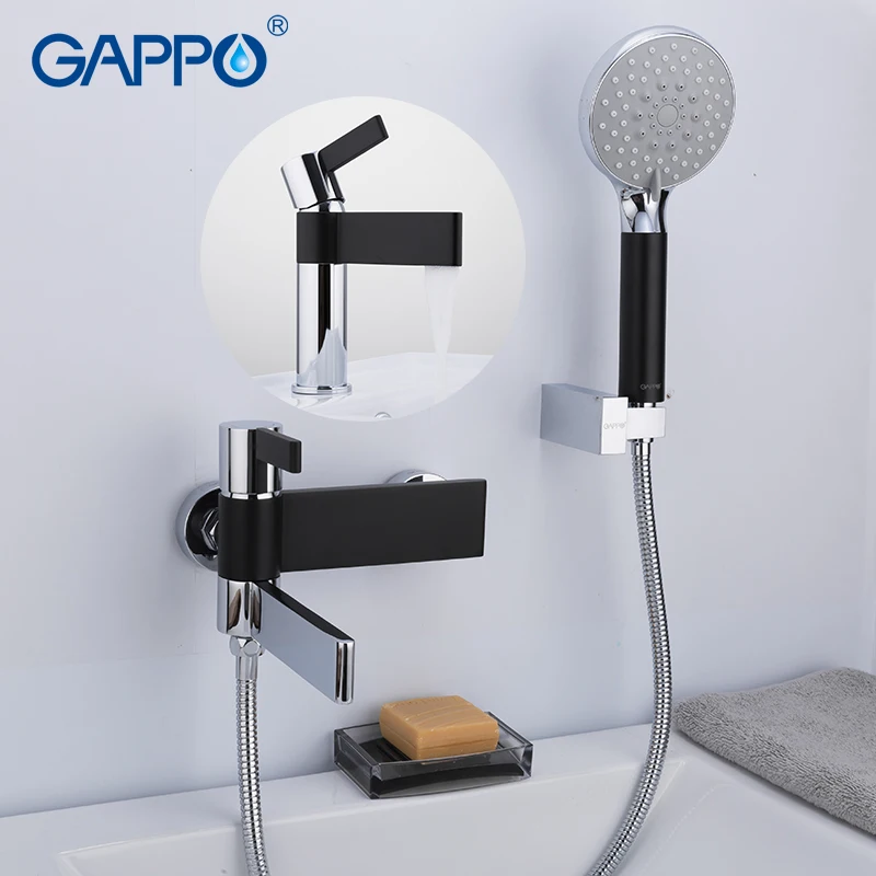 Bathroom Hand Shower Faucets Set Chrome/&Black Wall Mounted Mixer Bathtub Tap