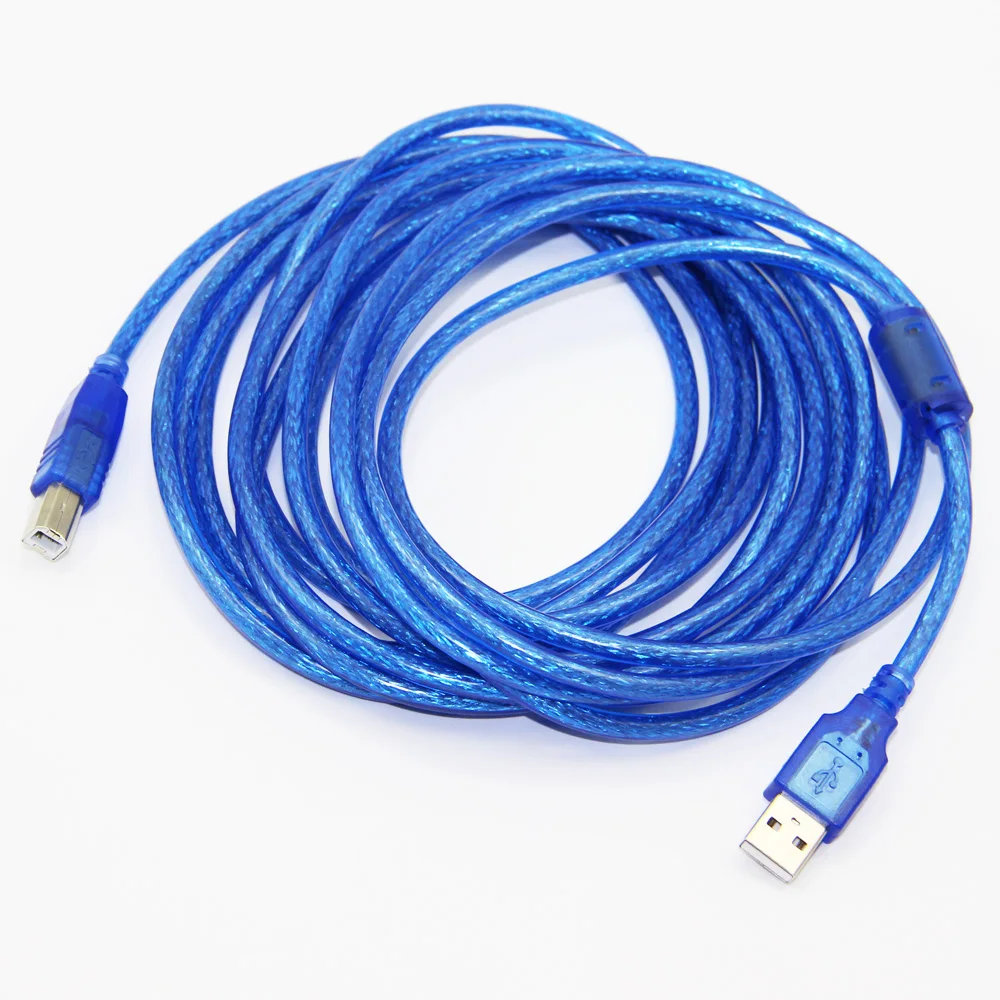 USB 2.0 Printer Cable Type A Male to Type B Male Foil+Braided Shielding Transparent Blue 30cm 50cm 100cm 1.5m 1.8m 3m 5m 10m