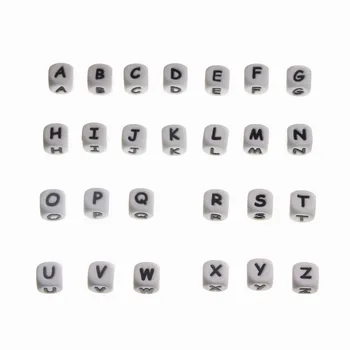 

50pcs 12mm Food Grade Silicone Letter Spacer Beads DIY Bracelet Teether Nursing Square Bead Pacifier Clip Accessories
