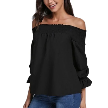 

Off shoulder hot sexy Blouses 2018 summer autumn solid bandage bowknot loose fashion tops slash neck ladies streetwear Blouses