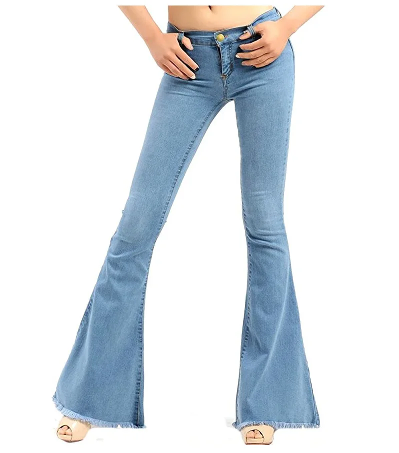 2017 Spring New Hot Fashion Horn Jeans Slim Tall Ladies Light Blue Flare Pants Women s